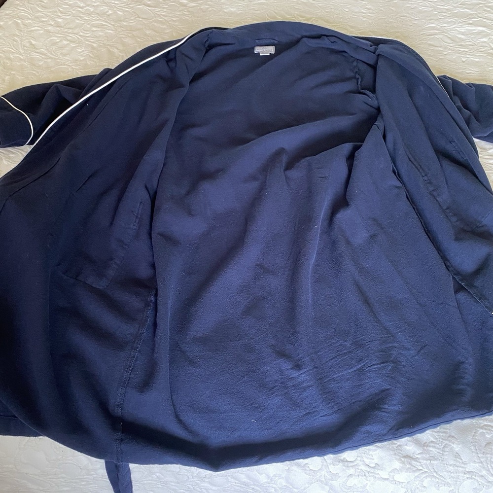 Petite Plume Robe Women M Navy Blue Flannel 100% Cotton Belted Short Pockets - Picture 7 of 13